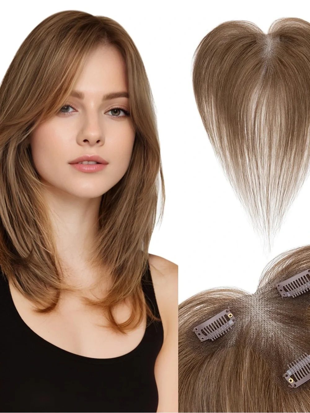 Real Human Hair.Brown Clip-In Hair Extension